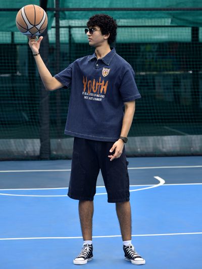 Indigo Youth Embroidered Denim Polo T-shirt Indigo Youth Embroidered Polo T-shirt