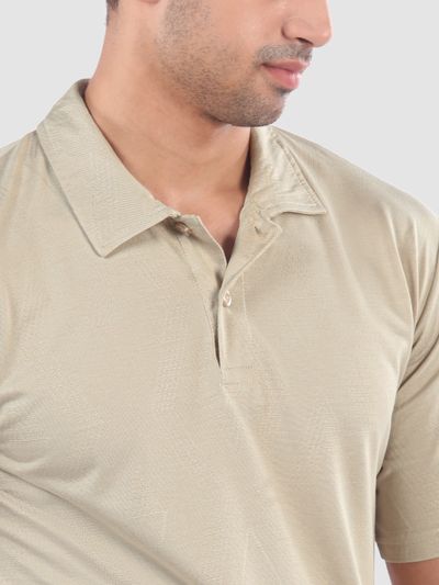 Beige Diamond Jacquard Textured Polo T-Shirt Beige Diamond Jacquard Textured Polo T-Shirt