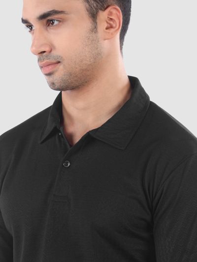 Black Abstract Jacquard Textured Polo T-Shirt Black Abstract Jacquard Textured Polo T-Shirt