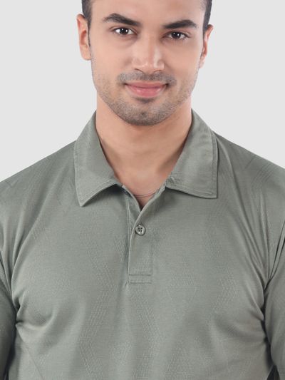Silver Fox Grey Diamond Jacquard Textured Polo T-Shirt  Grey Diamond Jacquard Textured Polo T-Shirt