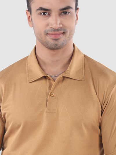 Maple Orange Diamond Jacquard Textured Polo T-Shirt  Maple Orange Diamond Jacquard Textured Polo T-Shirt