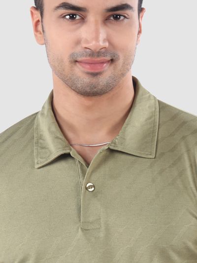Sage Green Wave Jacquard Textured Polo T-Shirt Sage Green Wave Jacquard Textured Polo T-Shirt