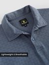 Teal Blue Check Jacquard Textured Polo T-Shirt