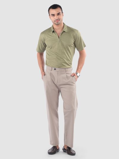 Sage Green Brush Stroke Jacquard Textured Zipper Polo T-Shirt