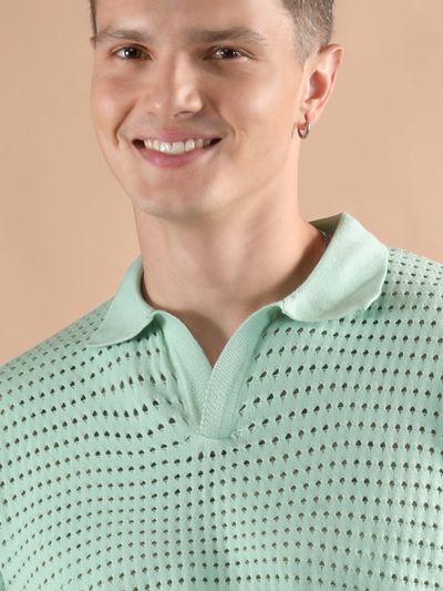 Mist Green Flat Knit Men's Polo T-Shirt