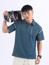 Navy Piping Textured Polo T-Shirt
