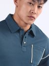 Navy Piping Textured Polo T-Shirt