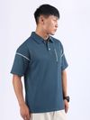 Navy Piping Textured Polo T-Shirt