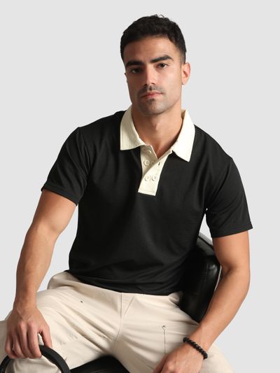 Black Sporty Double Buttoned Polo T-Shirt
