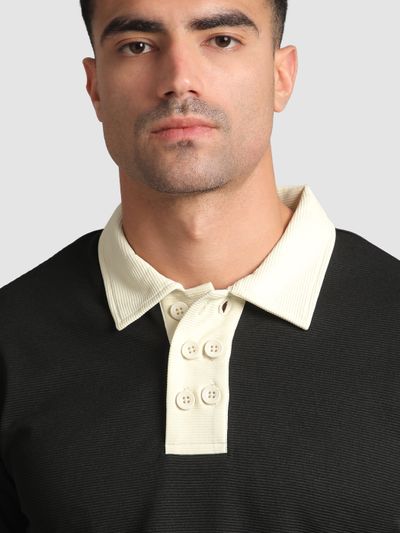 Black Sporty Double Buttoned Polo T-Shirt