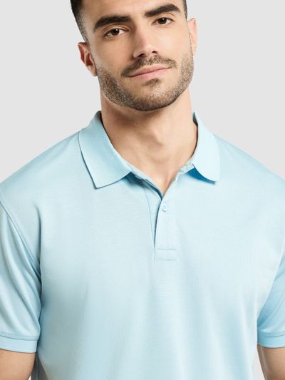 Light Blue Ribbed Collar Polo T-Shirt