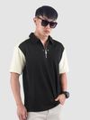 Black Zipper Color Block Polo T-Shirt