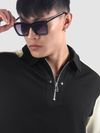 Black Zipper Color Block Polo T-Shirt