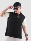 Black Zipper Color Block Polo T-Shirt