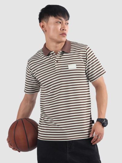 Brown Solid Collar Stripe Polo T-Shirt Brown Solid Collar Stripe Polo T-Shirt