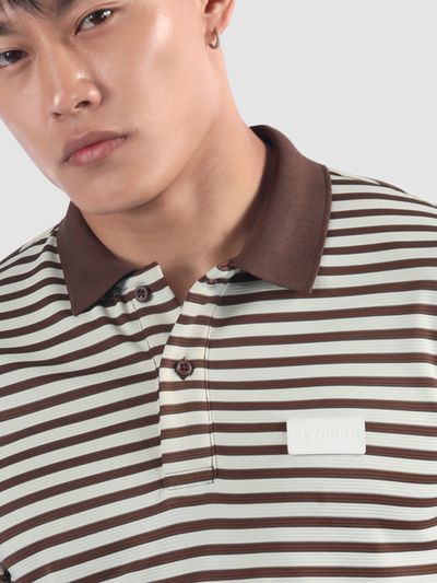 Brown Solid Collar Stripe Polo T-Shirt Brown Solid Collar Stripe Polo T-Shirt