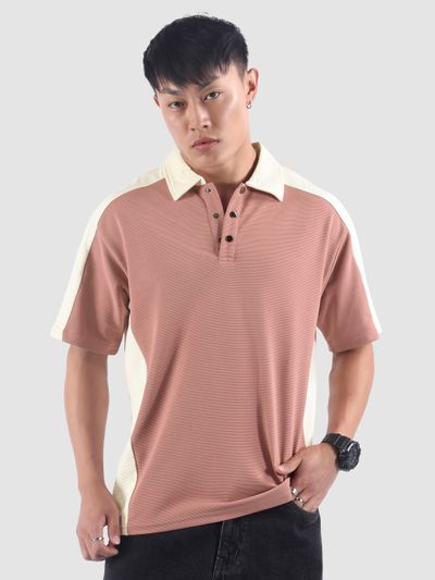 Mauve Textured Color Block Polo T-Shirt Mauve Textured Color Block Polo T-Shirt
