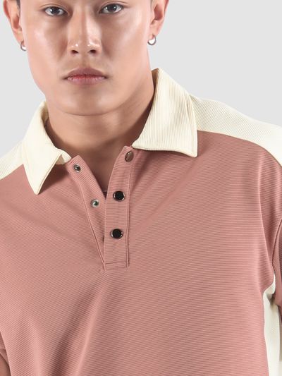 Mauve Textured Color Block Polo T-Shirt Mauve Textured Color Block Polo T-Shirt