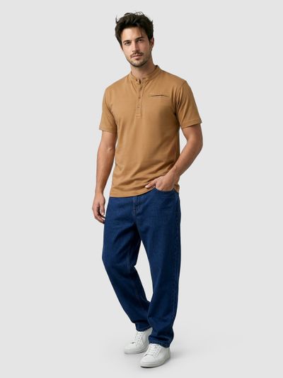 Golden Brown Solid Henley T-shirt