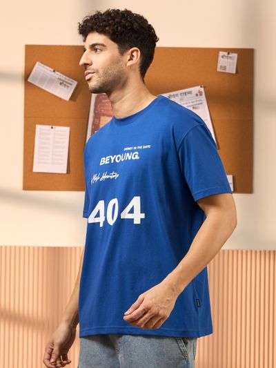 404 Printed Blue Oversized T-shirt for Men