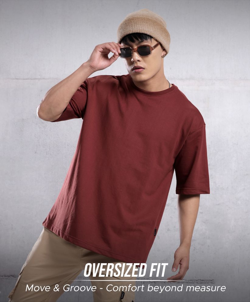 Buy Brick Brown Plain Oversized T-shirt for Men Online in India - Beyoung