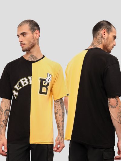 Black-Yellow Color Block Oversized T-shirt for Men