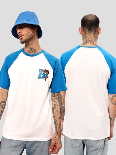Blue-White Raglan Oversized T-shirt for Men