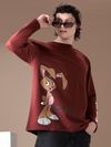 Brown Printed Full Sleeve Oversized T-shirt for Men