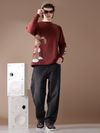 Brown Printed Full Sleeve Oversized T-shirt for Men
