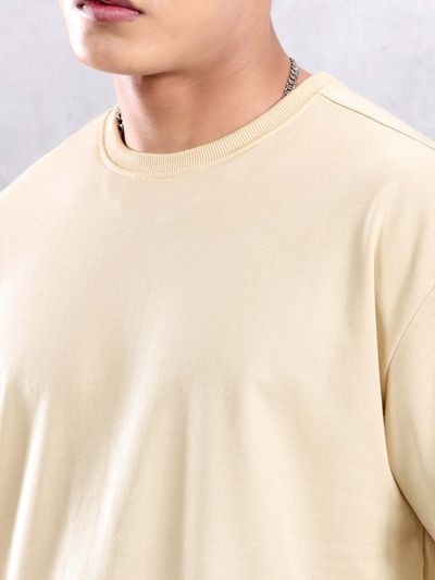 Cream Plain Oversized T-shirt for Men Cream Plain Oversized T-shirt for Men