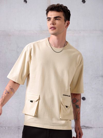 Buy Cream Utility Oversized T-shirt for Men Online in India - Beyoung