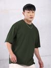 Dark Olive Plain Oversized T-Shirt For Men