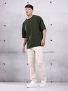 Dark Olive Plain Oversized T-Shirt For Men