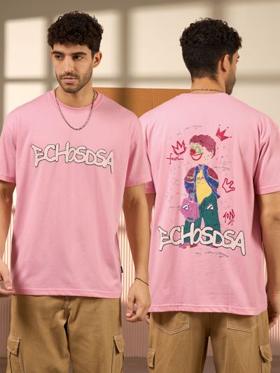 Echosdsa Printed Pink Oversized T-shirt for
                      Men