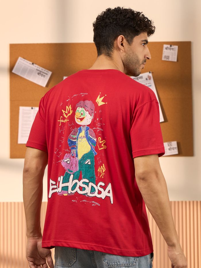Buy Echosdsa Printed Red Oversized T-shirt for Men Online in India - Main Image