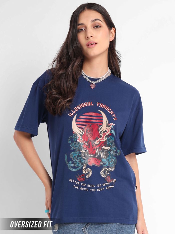 Illusional Thoughts Printed Oversized T shirt for Women