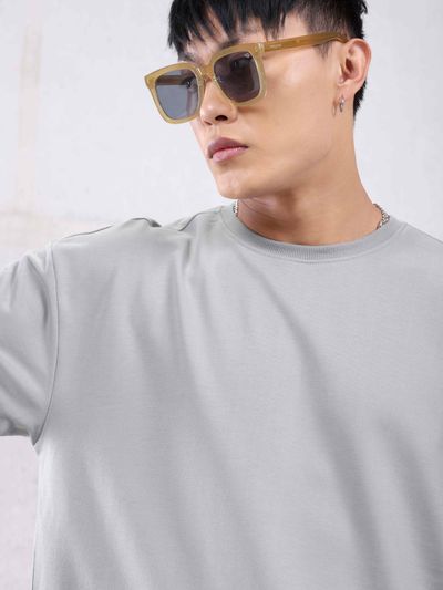 Light Grey Plain Oversized T-shirt for Men Light Grey Plain Oversized T-shirt for Men