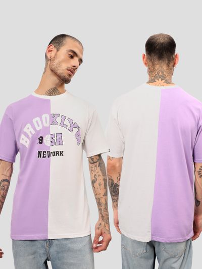 Lilac-White Color Block Oversized T-shirt for Men