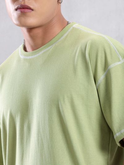 Pale Green Contrast Stitch Oversized T-shirt for Men