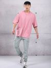 Pink Plain Oversized T-shirt for Men