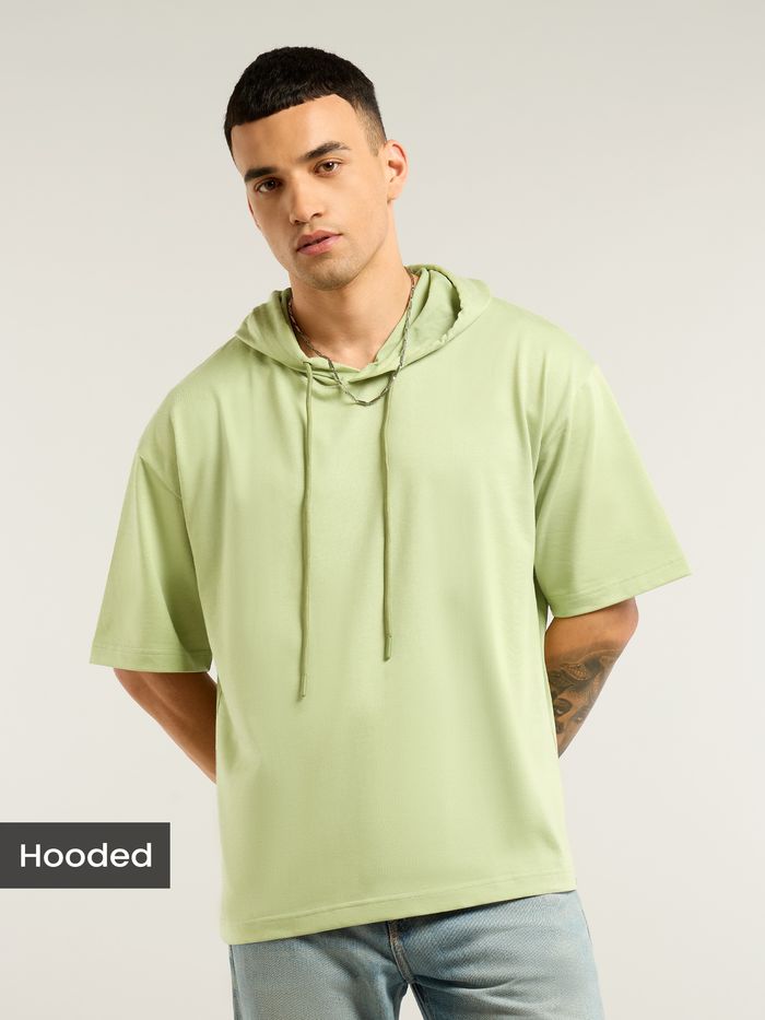 Pista green Hooded Oversized T Shirt