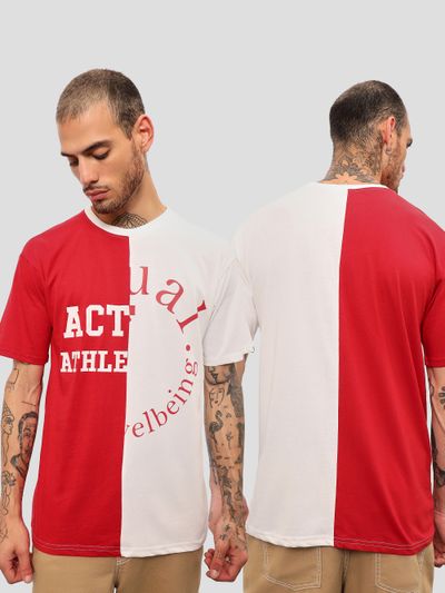Red-White Color Block Oversized T-shirt for Men
