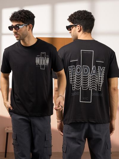Today Printed Black Oversized T-shirt for
                      Men