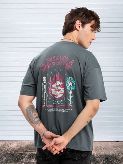 Buy World On Fire Printed Oversized T-shirt for Men Online in