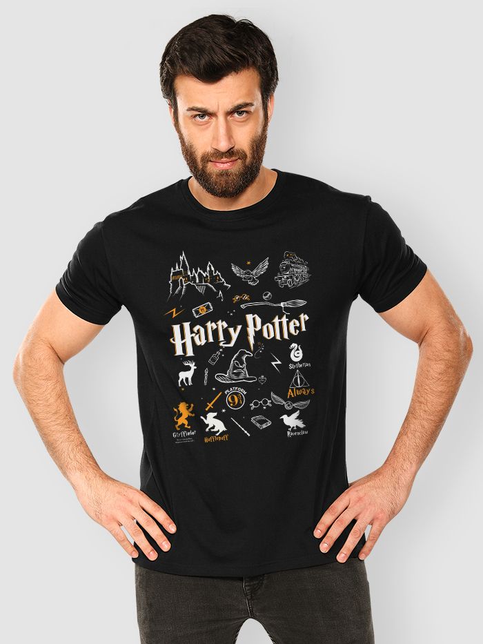 Beyoung Harry Potter Theme Half Sleeve T-shirt for Men (WB)