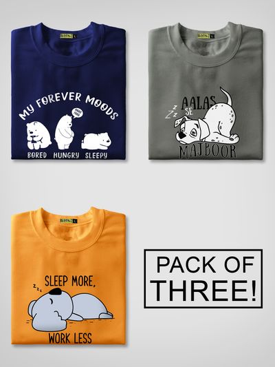 Pack of 3 - Lazy Printed Combo T-Shirt
