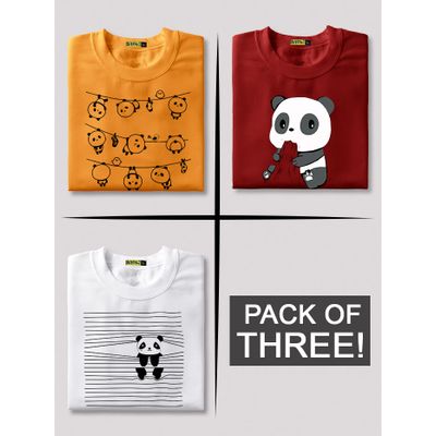 Pack of 3 - Panda Printed Combo T-shirt Combo T shirts Online