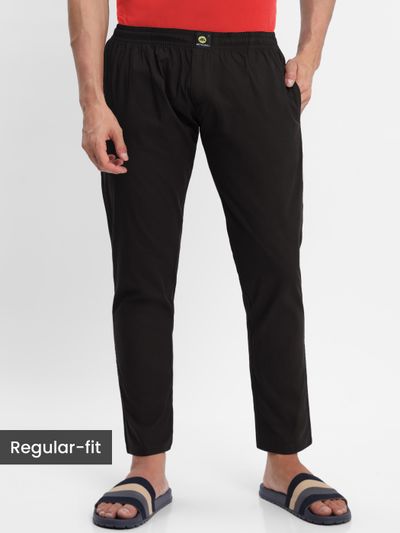 Black Regular-fit Pyjamas Mens pajama pants black color