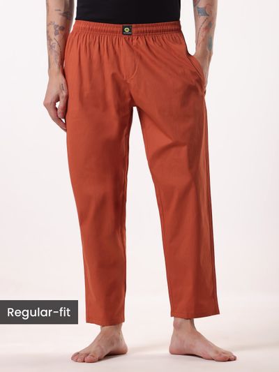 Rust Orange Regular-fit Pyjamas Pajama pants for men with regular-fit - Red color