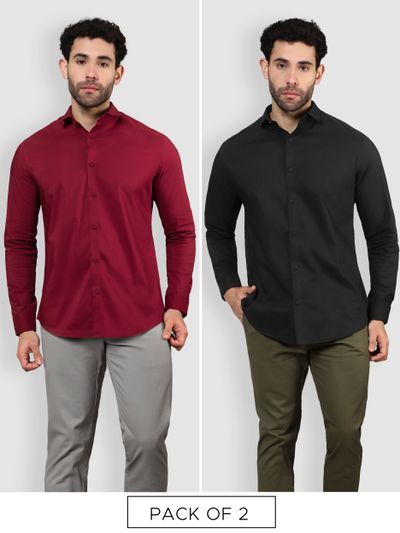 Pack of 2 - Burgundy and Black Shirts Combo Pack of 2 - Rustic Burgundy and Lunar Black White Shirts Combo,
